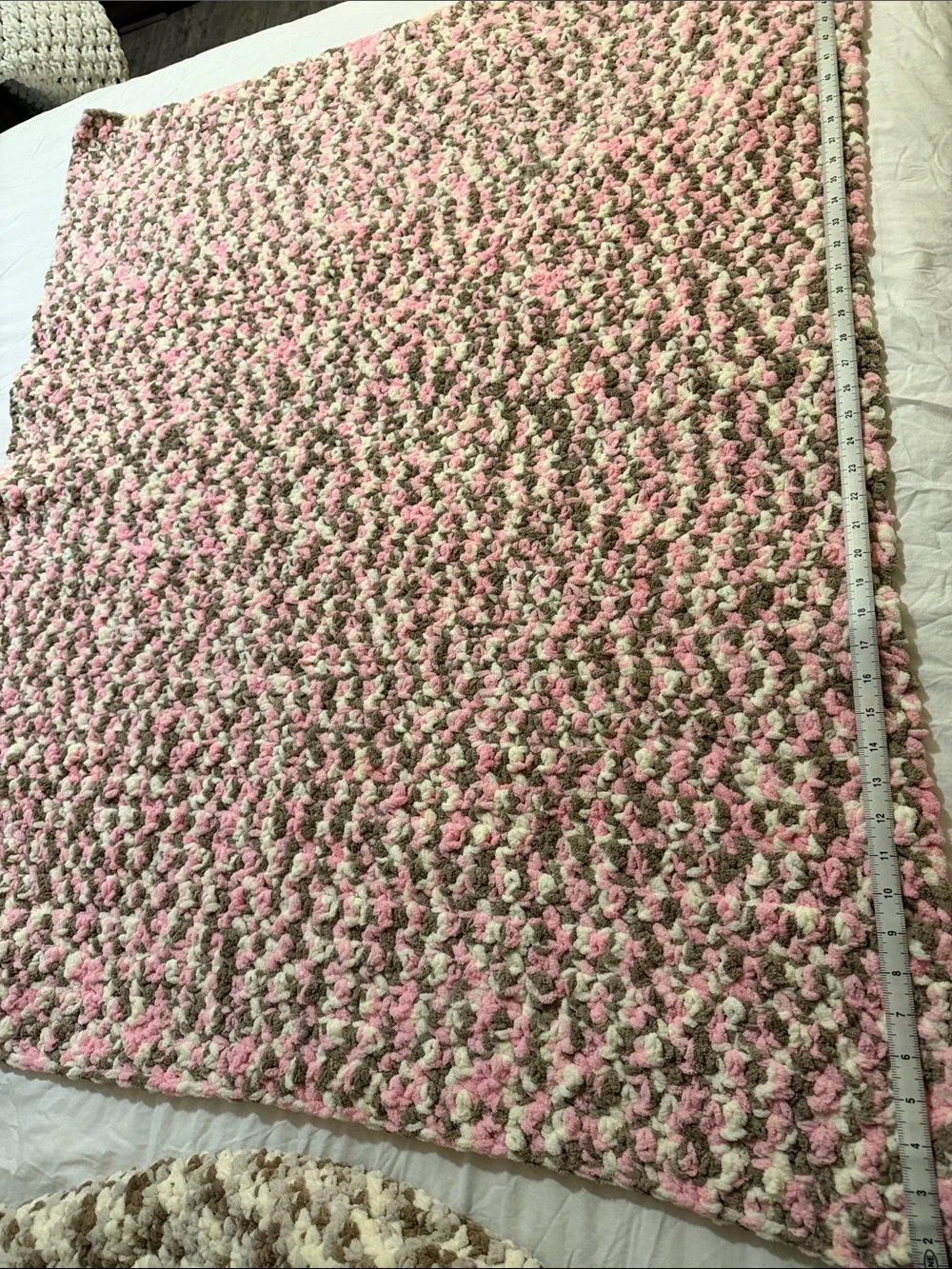 Cozy Pink, Cream & Tan Crochet Baby Blanket - Home Bedding
